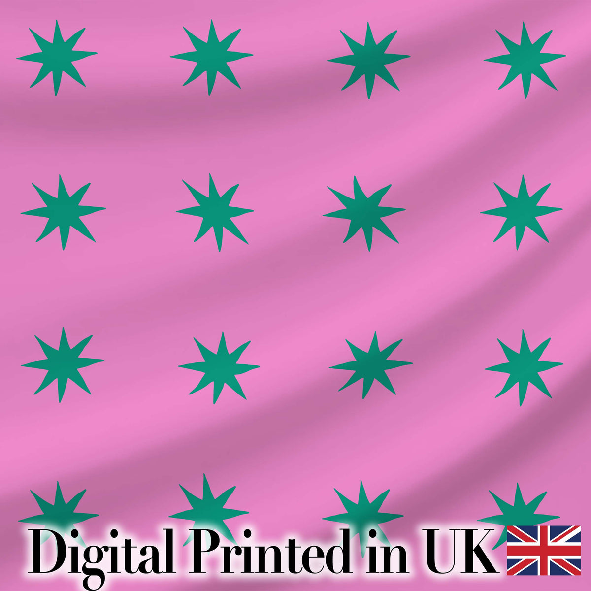 Green Star Shapes on Pink Background Seamless Pattern Lovely Digital Print Material by the Metre UK Sewing Quilting Textile