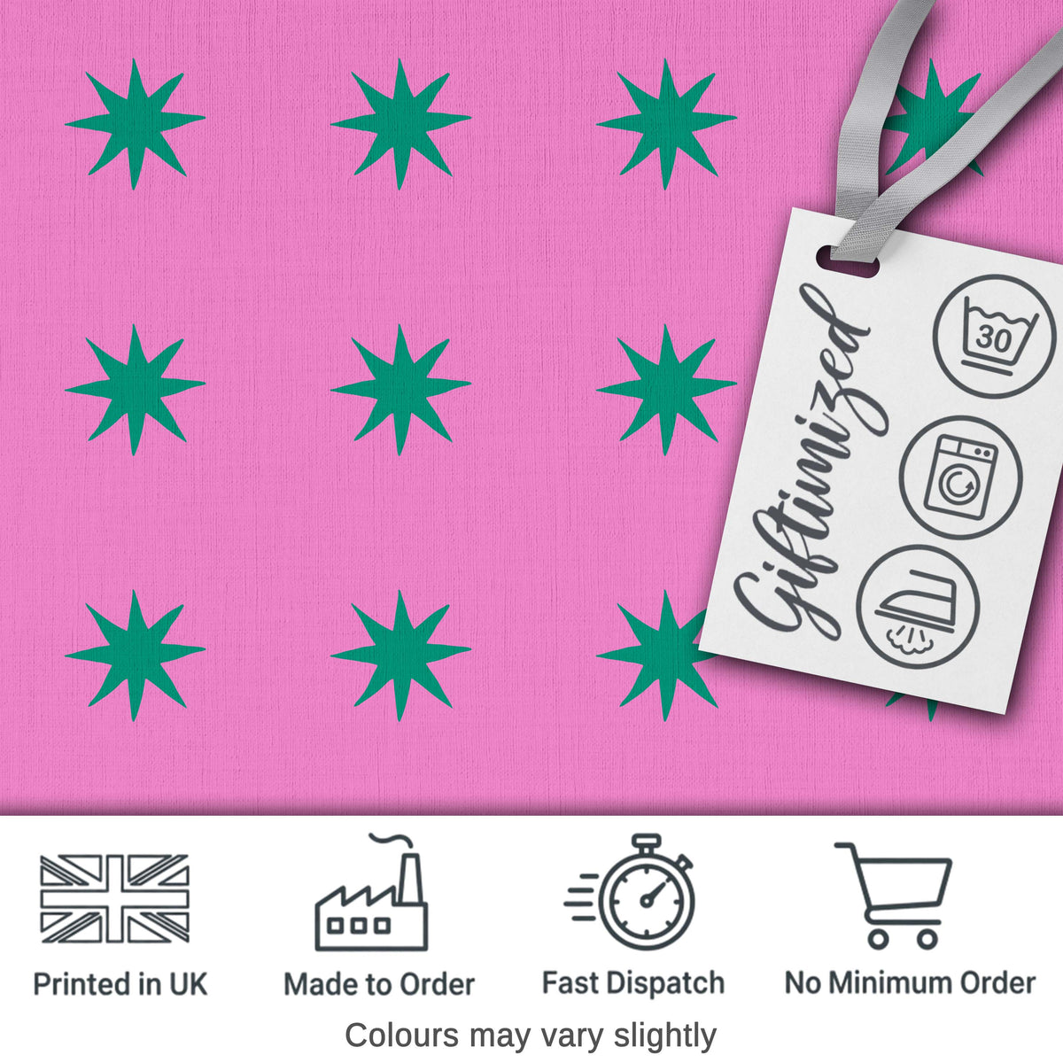 Green Star Shapes on Pink Background Seamless Pattern Lovely Digital Print Material by the Metre UK Sewing Quilting Textile