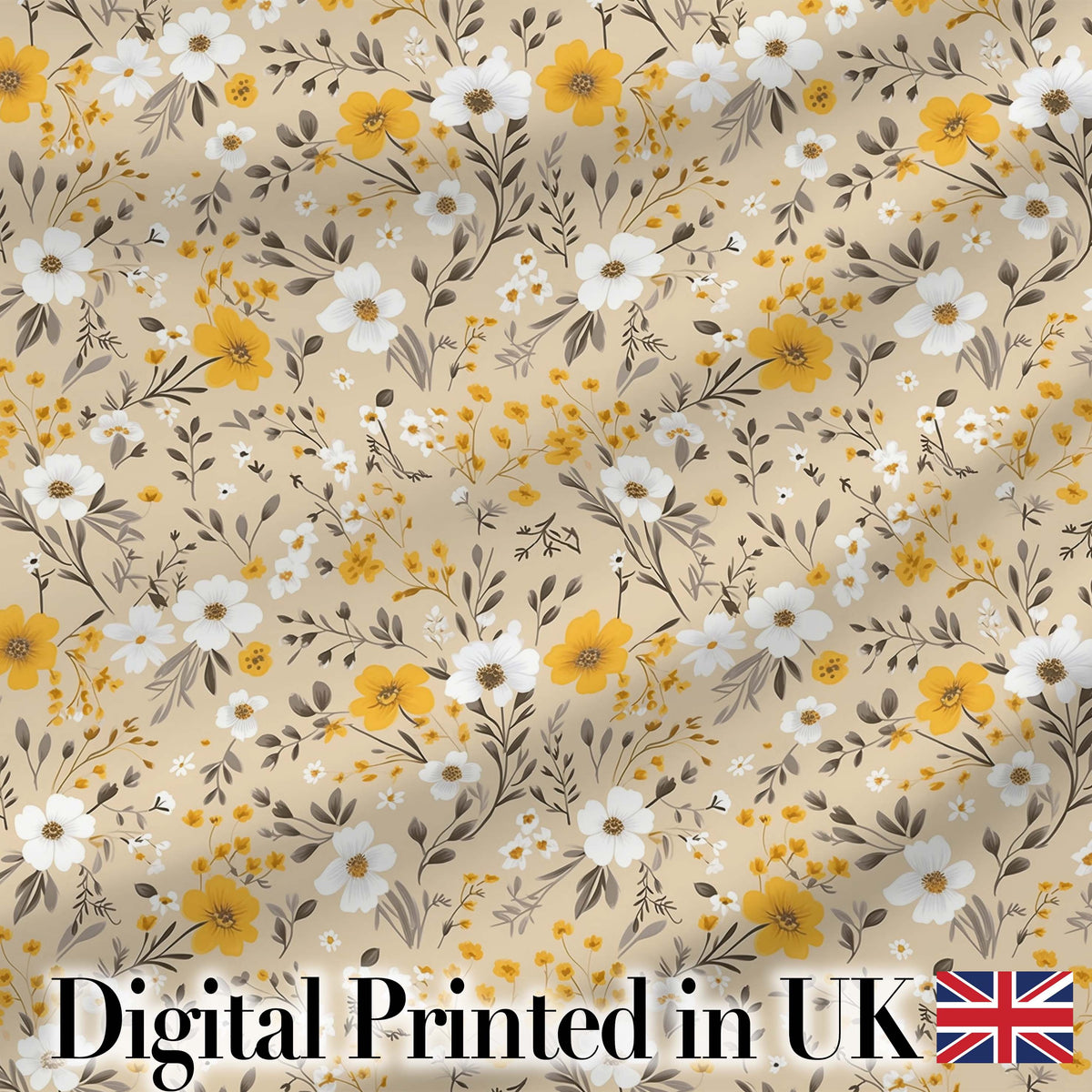 Soft Yellow White Floral Ditsy Seamless Pattern Cute Unique Gift Digital Print Material by the Metre UK Sewing Quilting Textile