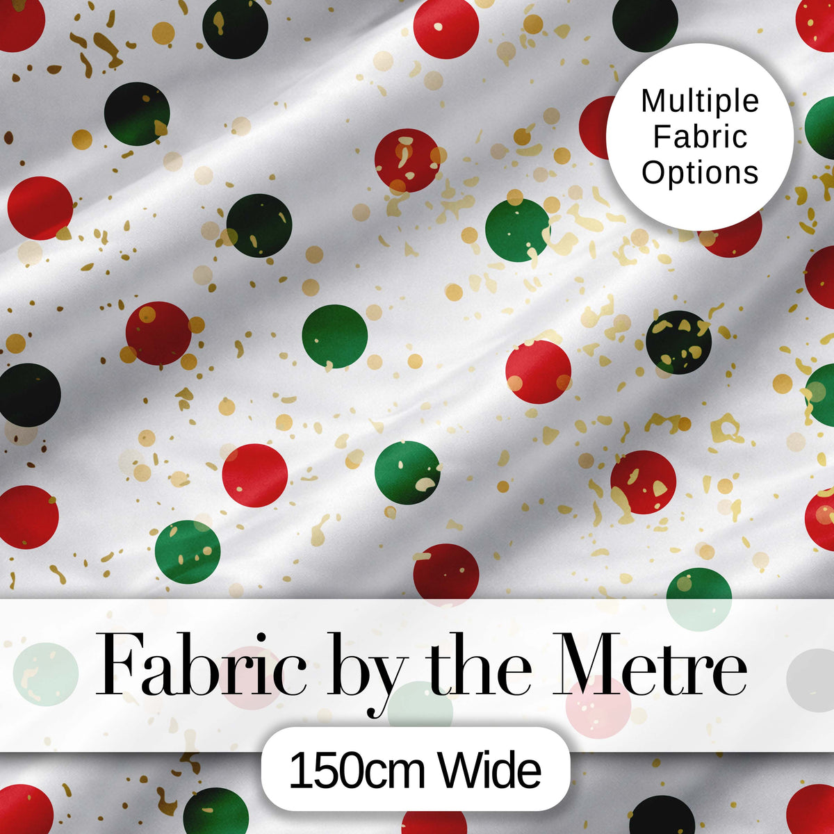 Red and Green Polka Dots with Gold Splatter Seamless Pattern Lovely Digital Print Material by the Metre UK Sewing Quilting Textile