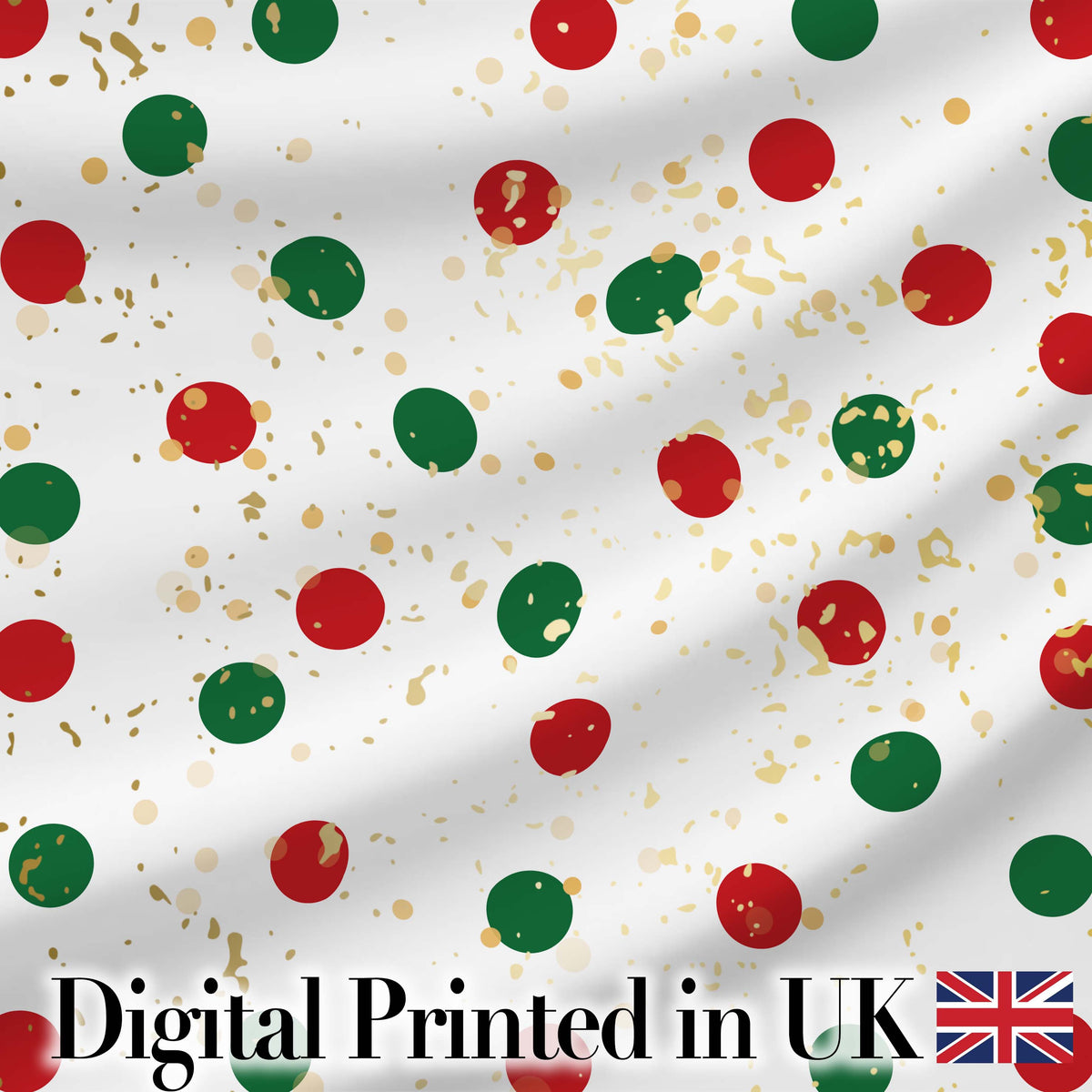 Red and Green Polka Dots with Gold Splatter Seamless Pattern Lovely Digital Print Material by the Metre UK Sewing Quilting Textile