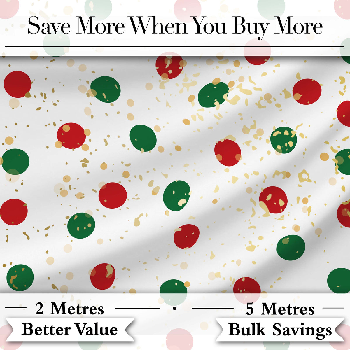 Red and Green Polka Dots with Gold Splatter Seamless Pattern Lovely Digital Print Material by the Metre UK Sewing Quilting Textile