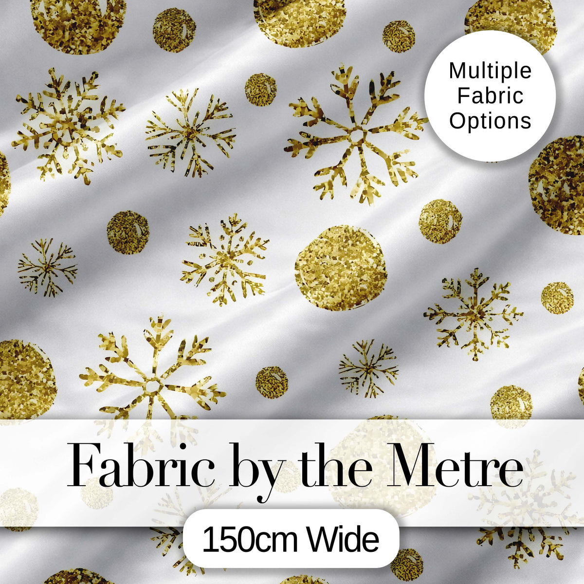 Gold Snowflakes and Glitter Dots Seamless Pattern Cute Unique Gift Digital Print Material by the Metre UK Sewing Quilting Textile