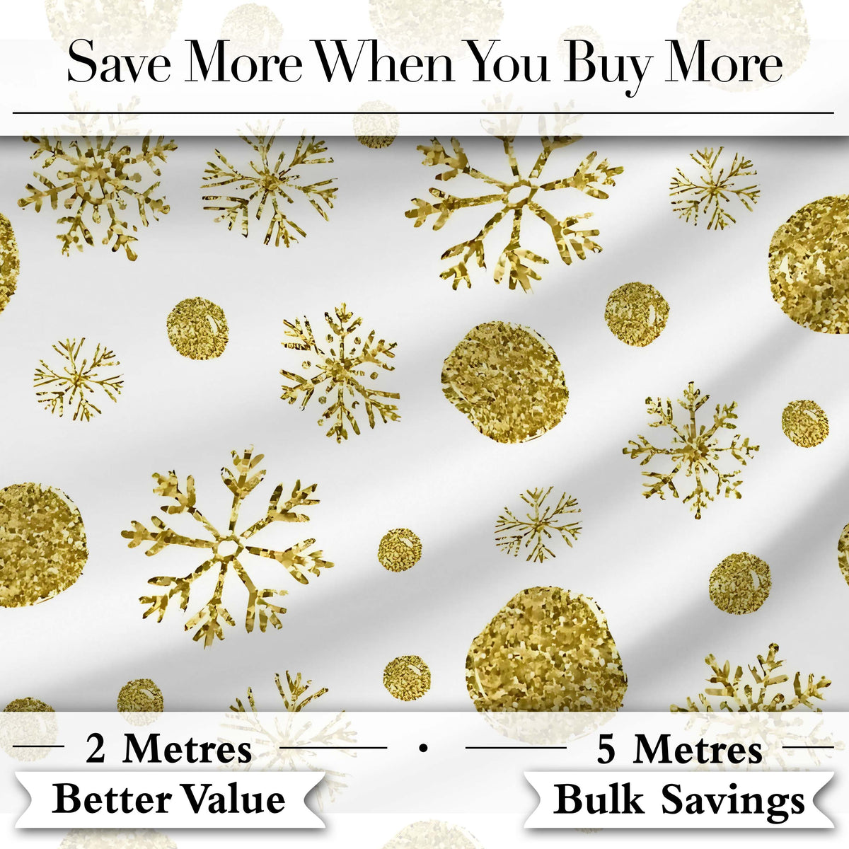Gold Snowflakes and Glitter Dots Seamless Pattern Cute Unique Gift Digital Print Material by the Metre UK Sewing Quilting Textile