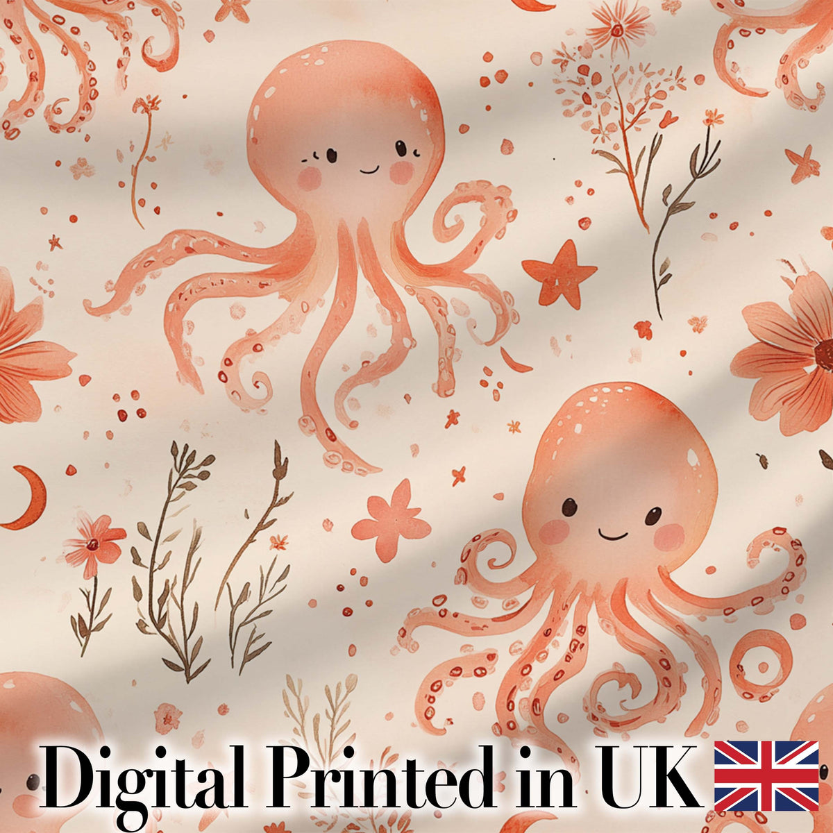 Kawaii Octopus Ocean Seamless Pattern Perfect Gift for Her Lovely Digital Print Material by the Metre UK Sewing Quilting Textile