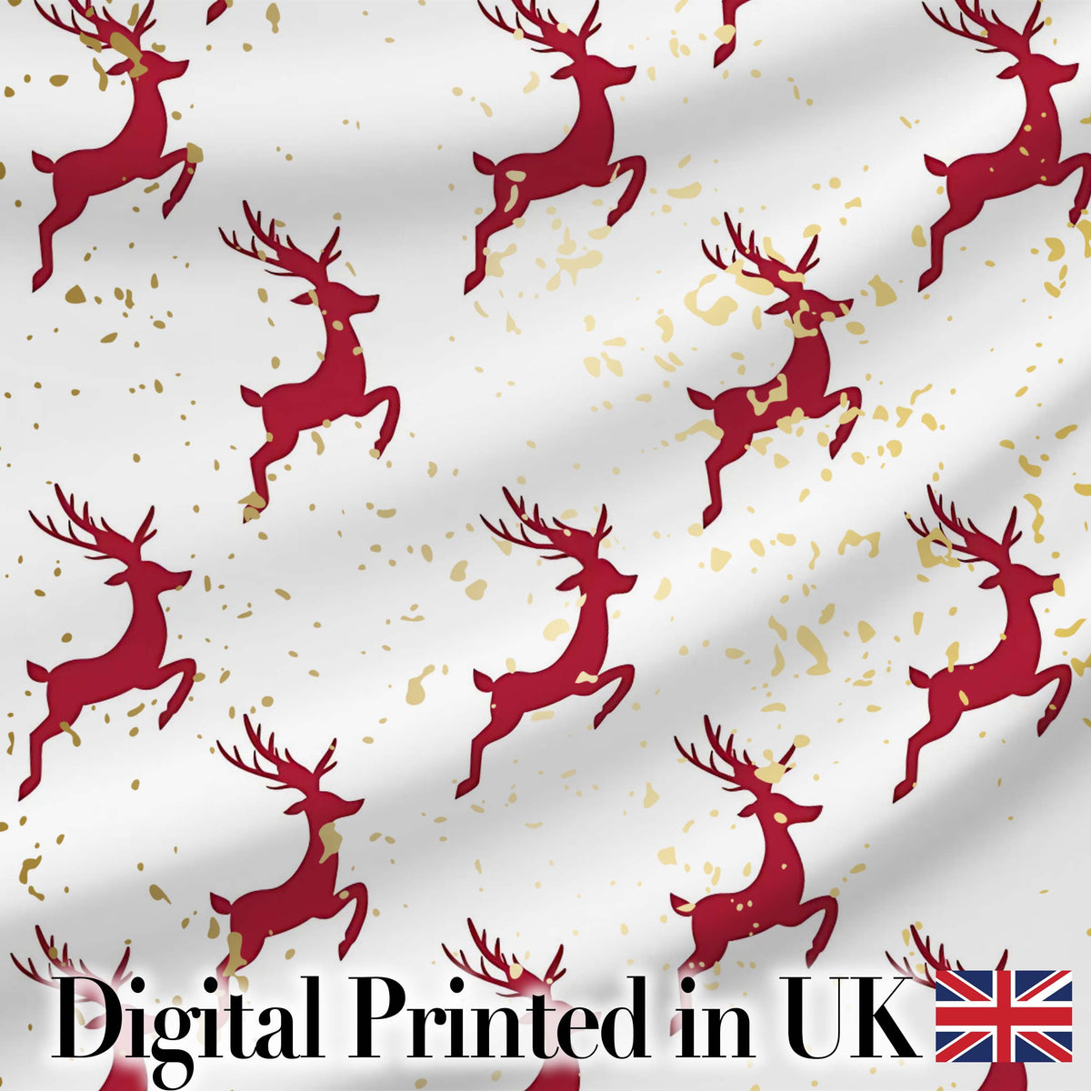 Red Reindeer Christmas Seamless Pattern Cute Unique Gift Lovely Digital Print Material by the Metre UK Sewing Quilting Textile