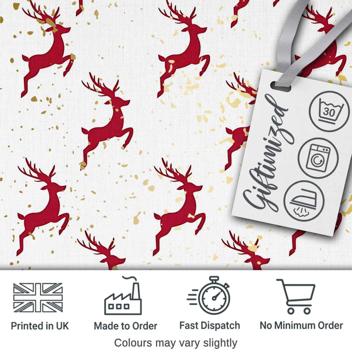 Red Reindeer Christmas Seamless Pattern Cute Unique Gift Lovely Digital Print Material by the Metre UK Sewing Quilting Textile