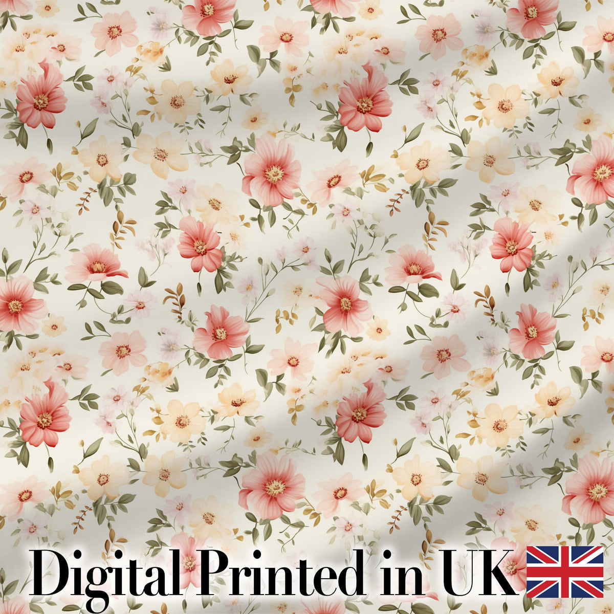 Pastel Flower Meadow Seamless Pattern Beautiful Coffee Cup Lovely Digital Print Material by the Metre UK Sewing Quilting Textile
