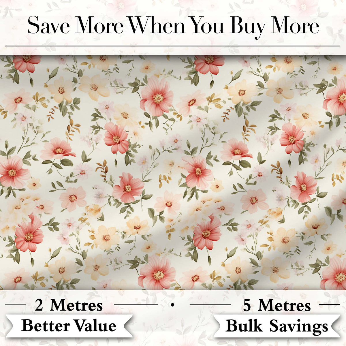 Pastel Flower Meadow Seamless Pattern Beautiful Coffee Cup Lovely Digital Print Material by the Metre UK Sewing Quilting Textile