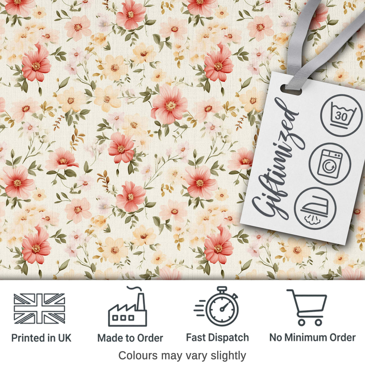 Pastel Flower Meadow Seamless Pattern Beautiful Coffee Cup Lovely Digital Print Material by the Metre UK Sewing Quilting Textile