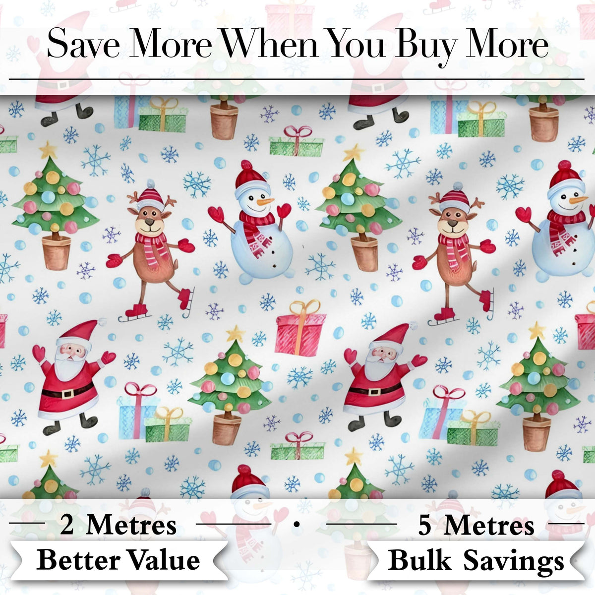 Santa Reindeer Christmas Tree Pattern Cute Holiday Seamless Design Digital Print Material by the Metre UK Sewing Quilting Textile