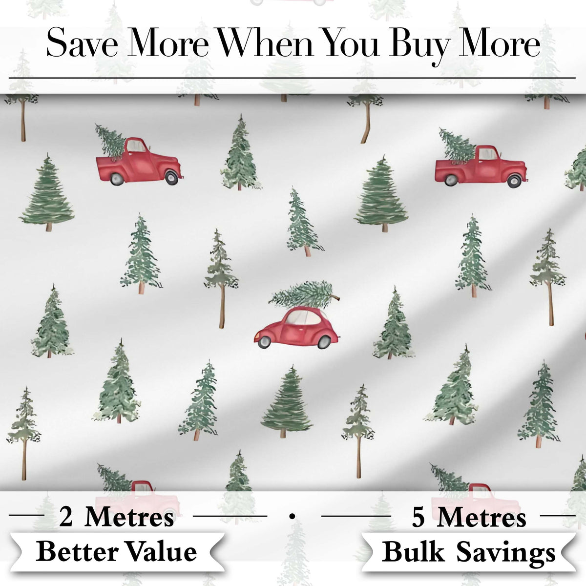 Winter Forest Red Car Christmas Tree Pattern Seamless Design Lovely Digital Print Material by the Metre UK Sewing Quilting Textile