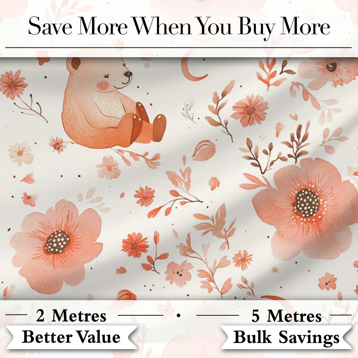 Cute Teddy Bear Floral Nursery Pattern Soft Watercolour Illustration Digital Print Material by the Metre UK Sewing Quilting Textile
