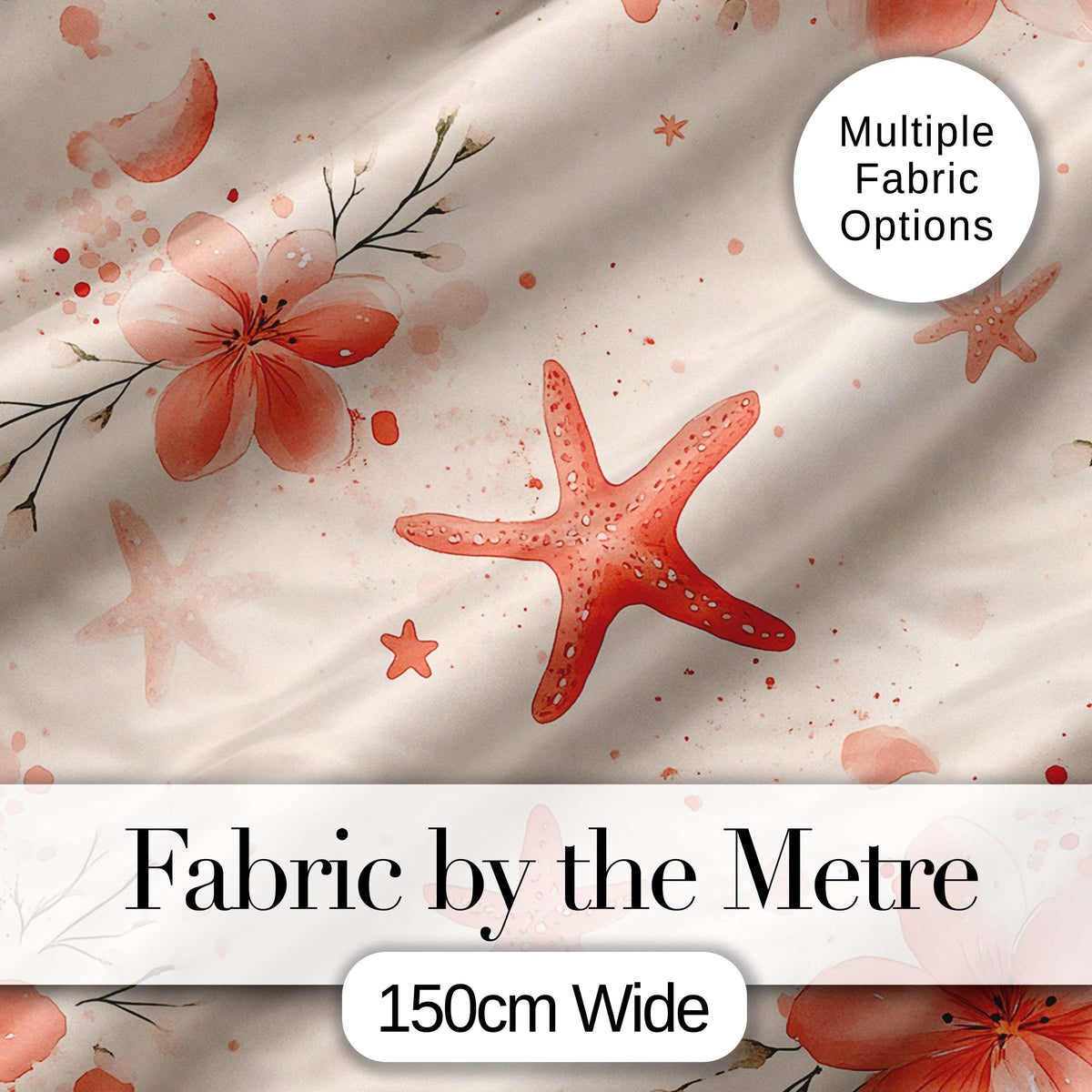 Coral Starfish Ocean Floral Pattern Seamless Watercolour Coastal Digital Print Material by the Metre UK Sewing Quilting Textile
