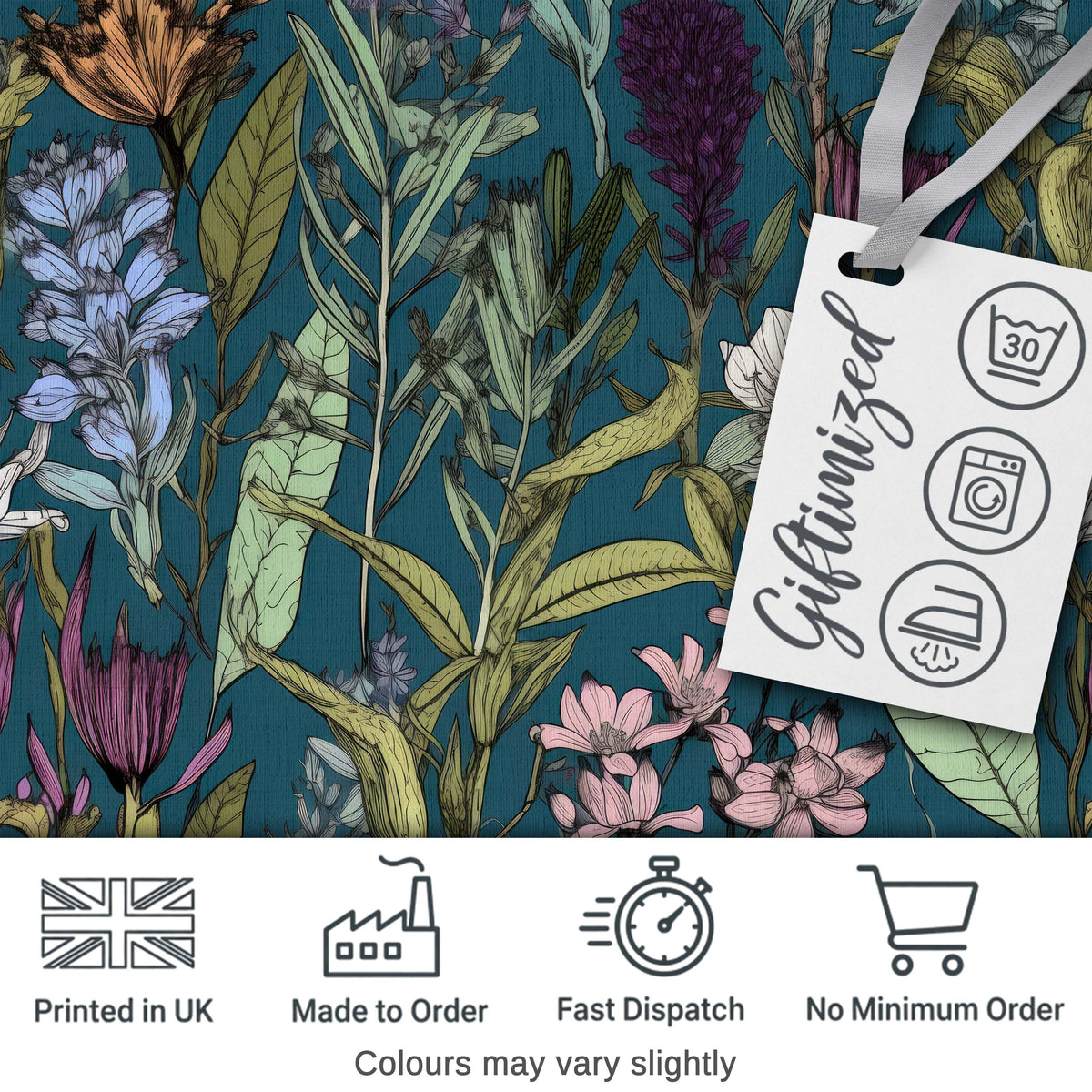 Elegant Botanical Floral Line Art Green Background Seamless Pattern Digital Print Material by the Metre UK Sewing Quilting Textile