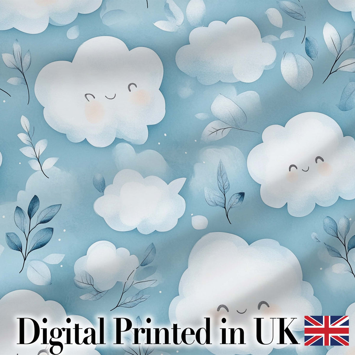 Soft Smiling Cloud Blue Sky Baby Pattern Stylish Everyday Lovely Digital Print Material by the Metre UK Sewing Quilting Textile