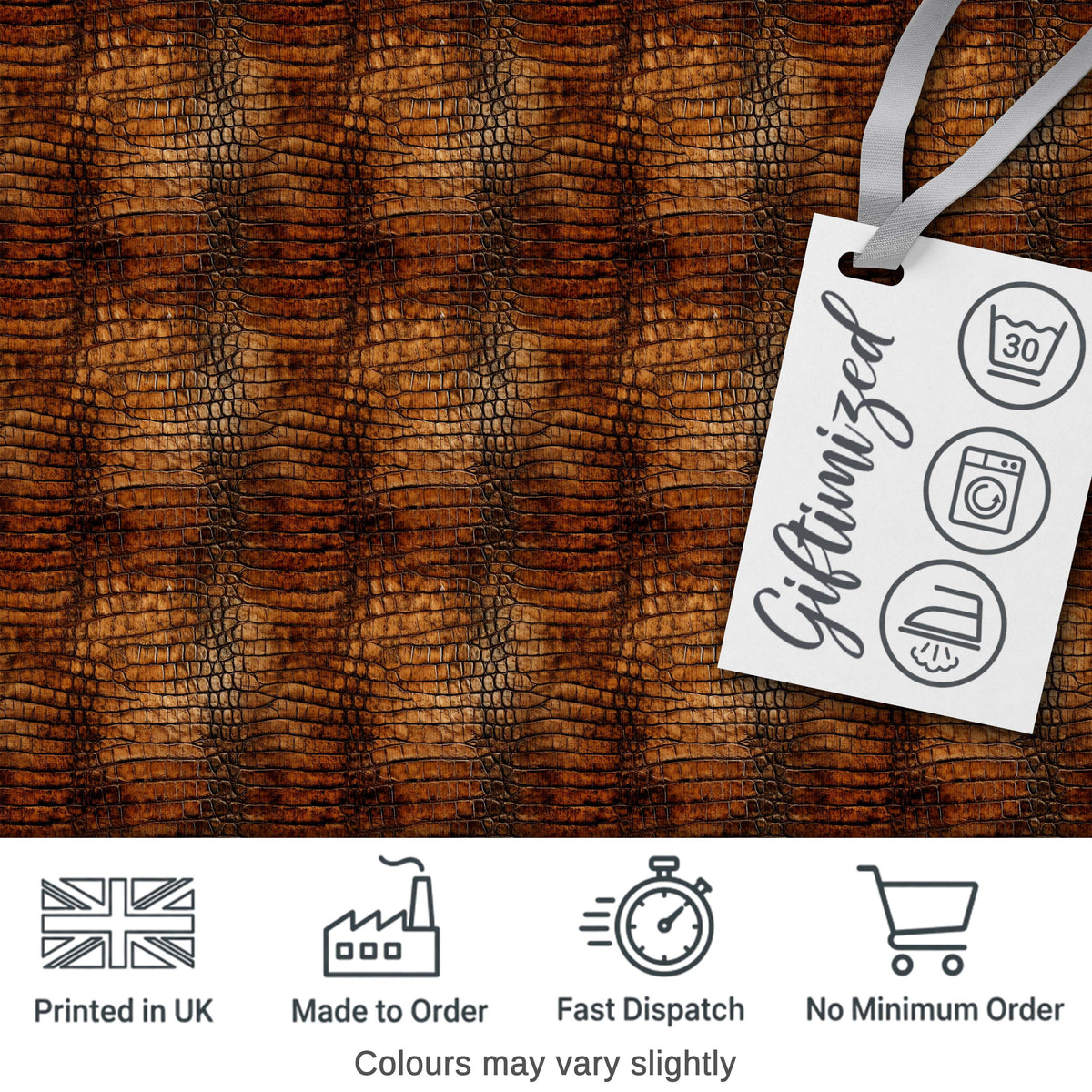 Glossy Tan Crocodile Texture Pattern Luxury Leather Look Design Digital Print Material by the Metre UK Sewing Quilting Textile