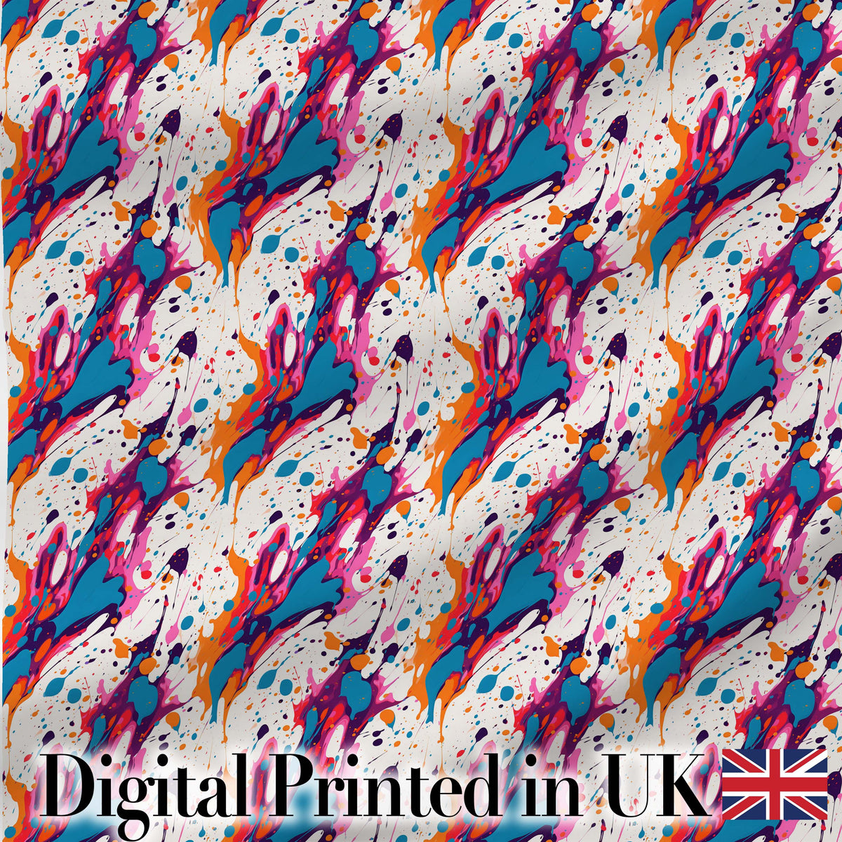 Dynamic Paint Splatter White Background Abstract Pattern Lovely Digital Print Material by the Metre UK Sewing Quilting Textile