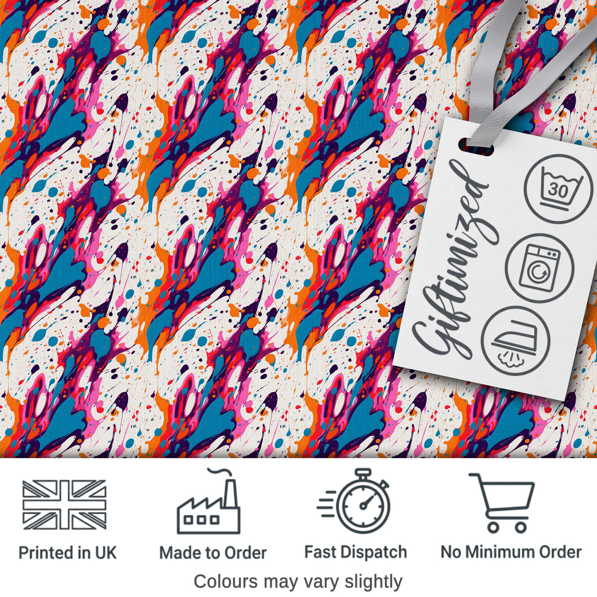 Dynamic Paint Splatter White Background Abstract Pattern Lovely Digital Print Material by the Metre UK Sewing Quilting Textile
