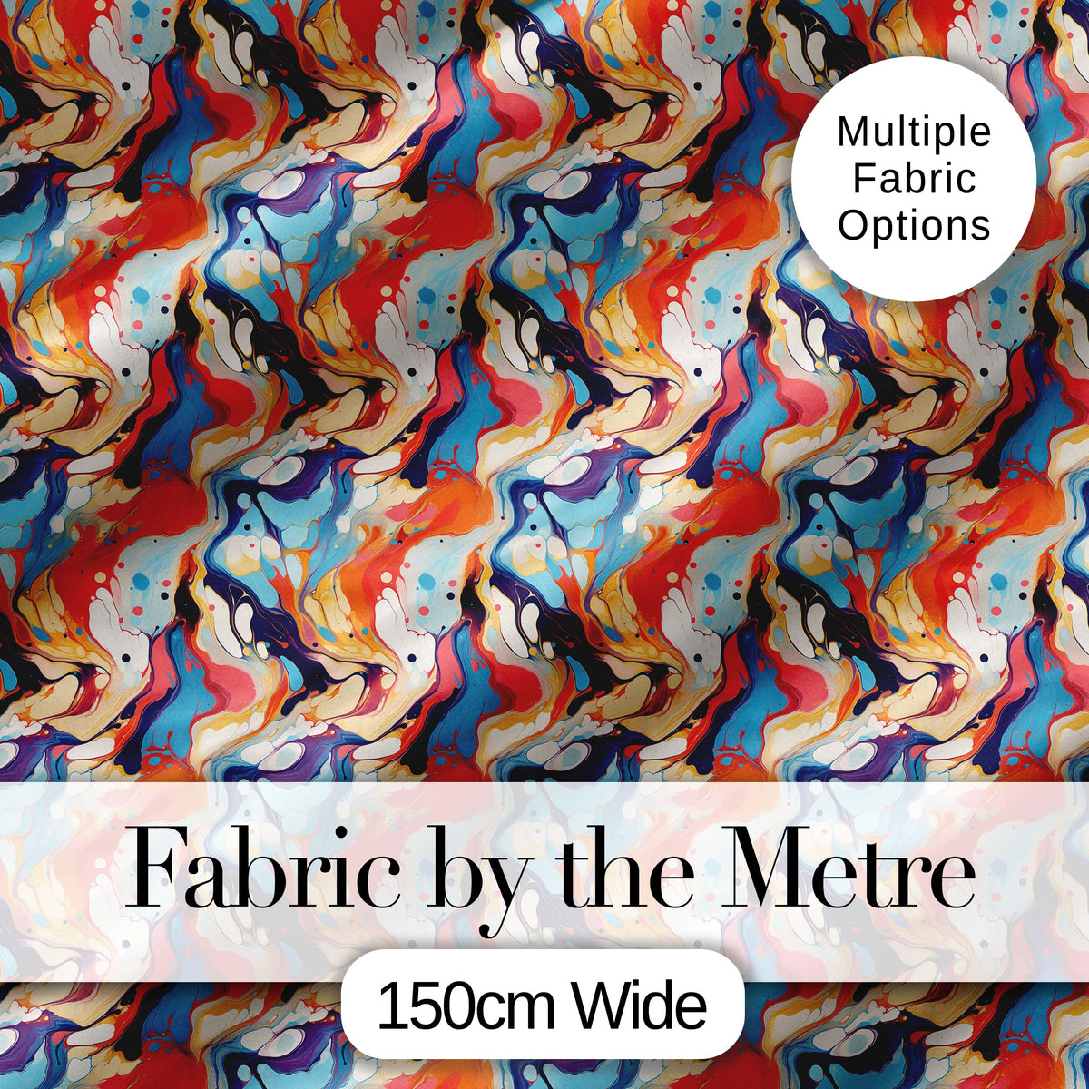 Vibrant Retro Marble Swirl Blue Orange Cream Abstract Pattern Lovely Digital Print Material by the Metre UK Sewing Quilting Textile