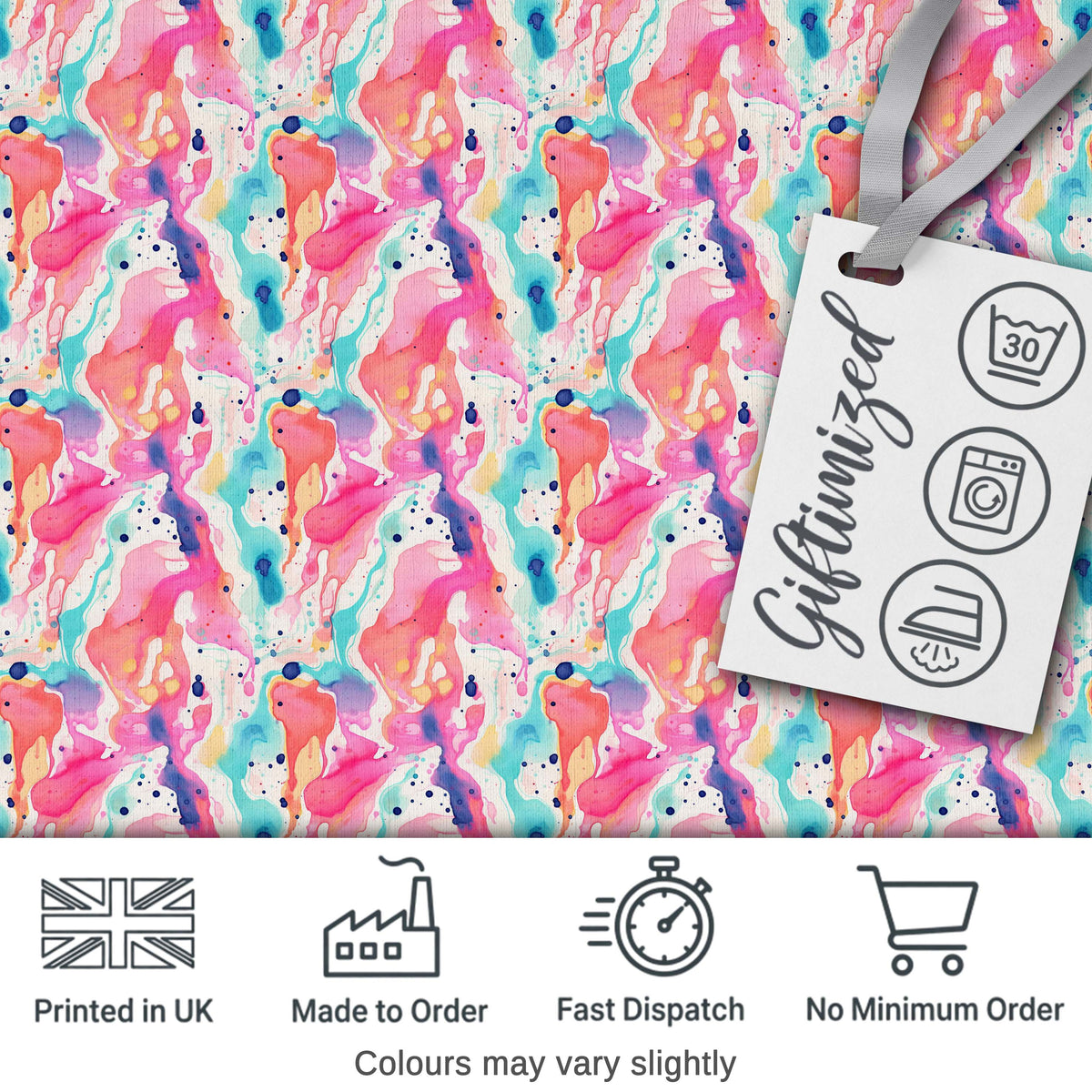 Pastel Ink Flow Pink Purple Blue Abstract Pattern Cute Unique Gift Digital Print Material by the Metre UK Sewing Quilting Textile