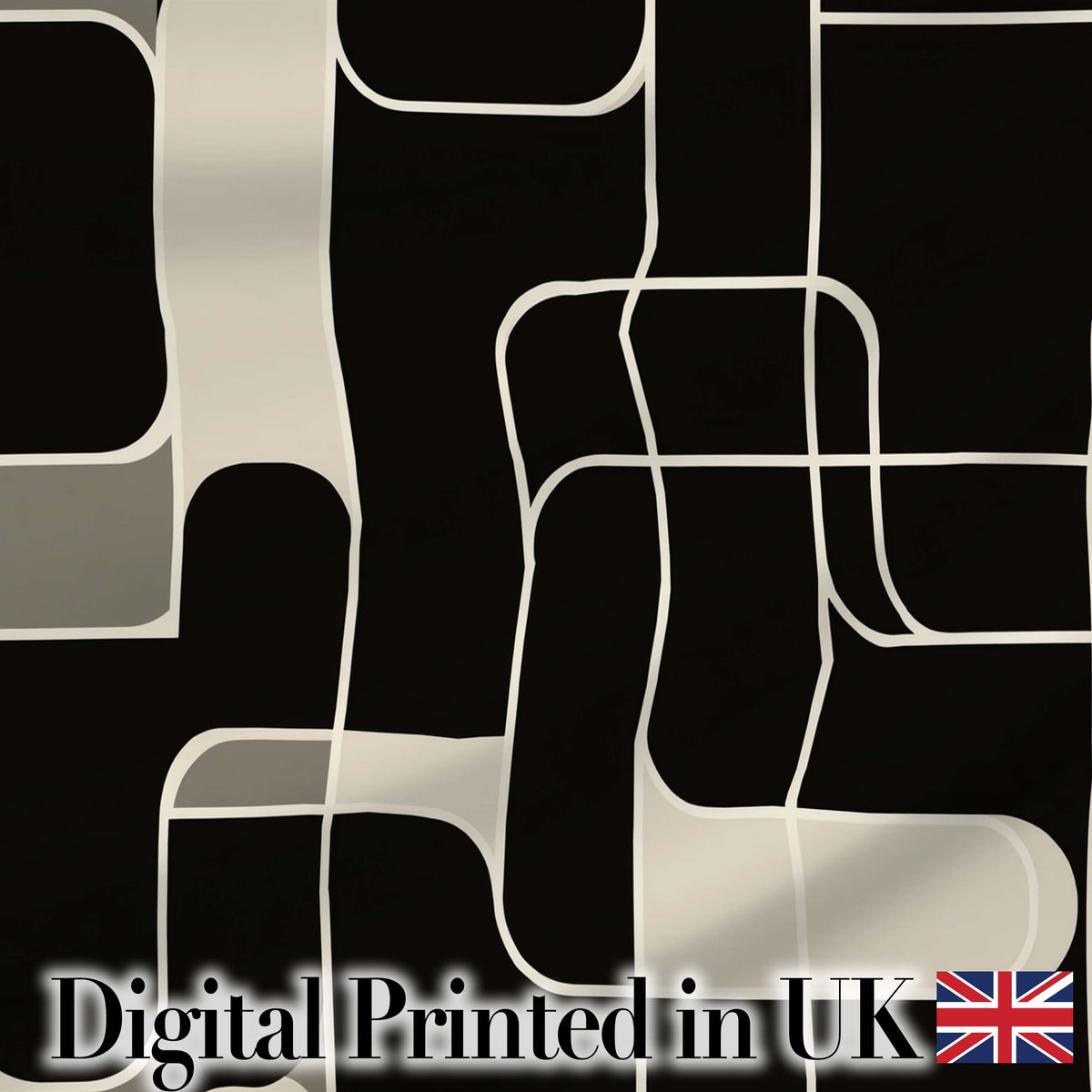 Contemporary Line Grid Black Cream Abstract Outline Pattern Lovely Digital Print Material by the Metre UK Sewing Quilting Textile