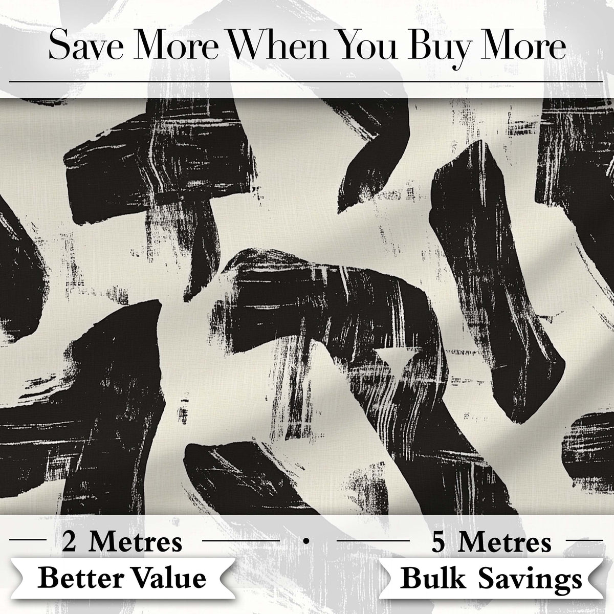 Bold Expressionist Brush Strokes Black Cream Artistic Abstract Digital Print Material by the Metre UK Sewing Quilting Textile