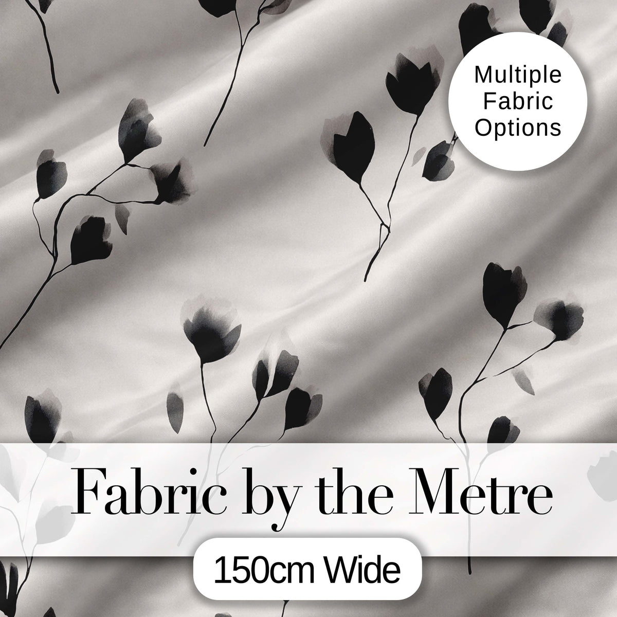 Minimal Floral Stems Black Cream Soft Botanical Pattern Lovely Digital Print Material by the Metre UK Sewing Quilting Textile