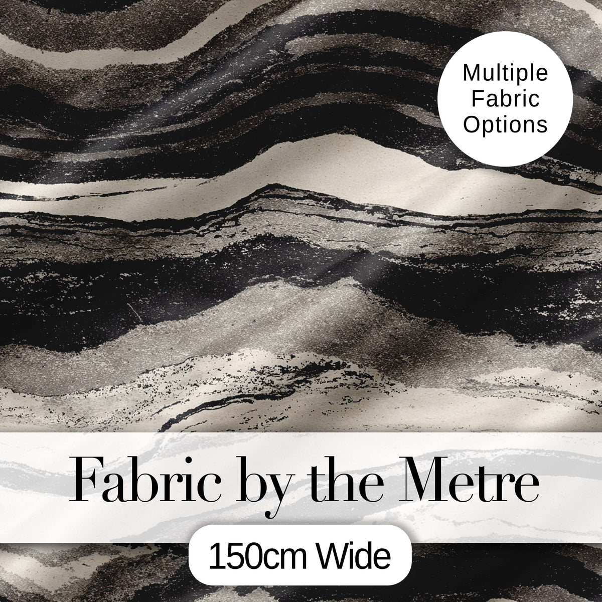 Fine Line Topography Black Cream Abstract Contour Pattern Lovely Digital Print Material by the Metre UK Sewing Quilting Textile
