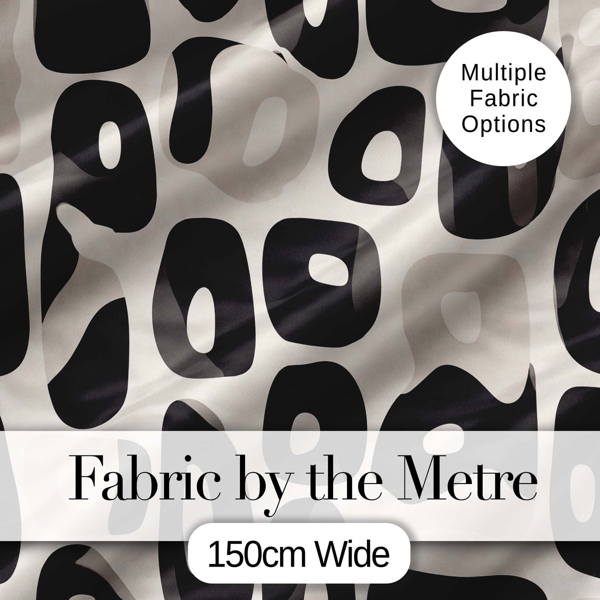 Soft Rounded Shapes Black Grey Minimal Abstract Pattern Lovely Digital Print Material by the Metre UK Sewing Quilting Textile