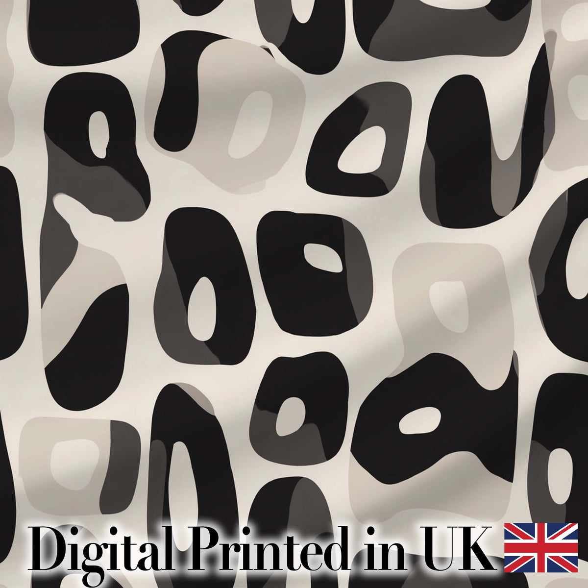 Soft Rounded Shapes Black Grey Minimal Abstract Pattern Lovely Digital Print Material by the Metre UK Sewing Quilting Textile