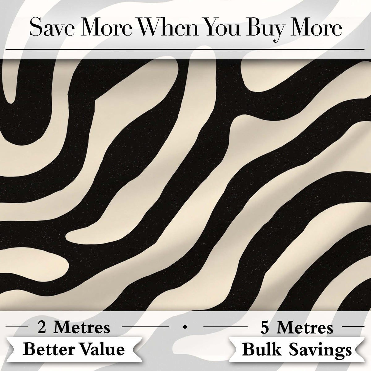 Fluid Zebra Waves Black Cream Organic Stripe Pattern Lovely Digital Print Material by the Metre UK Sewing Quilting Textile