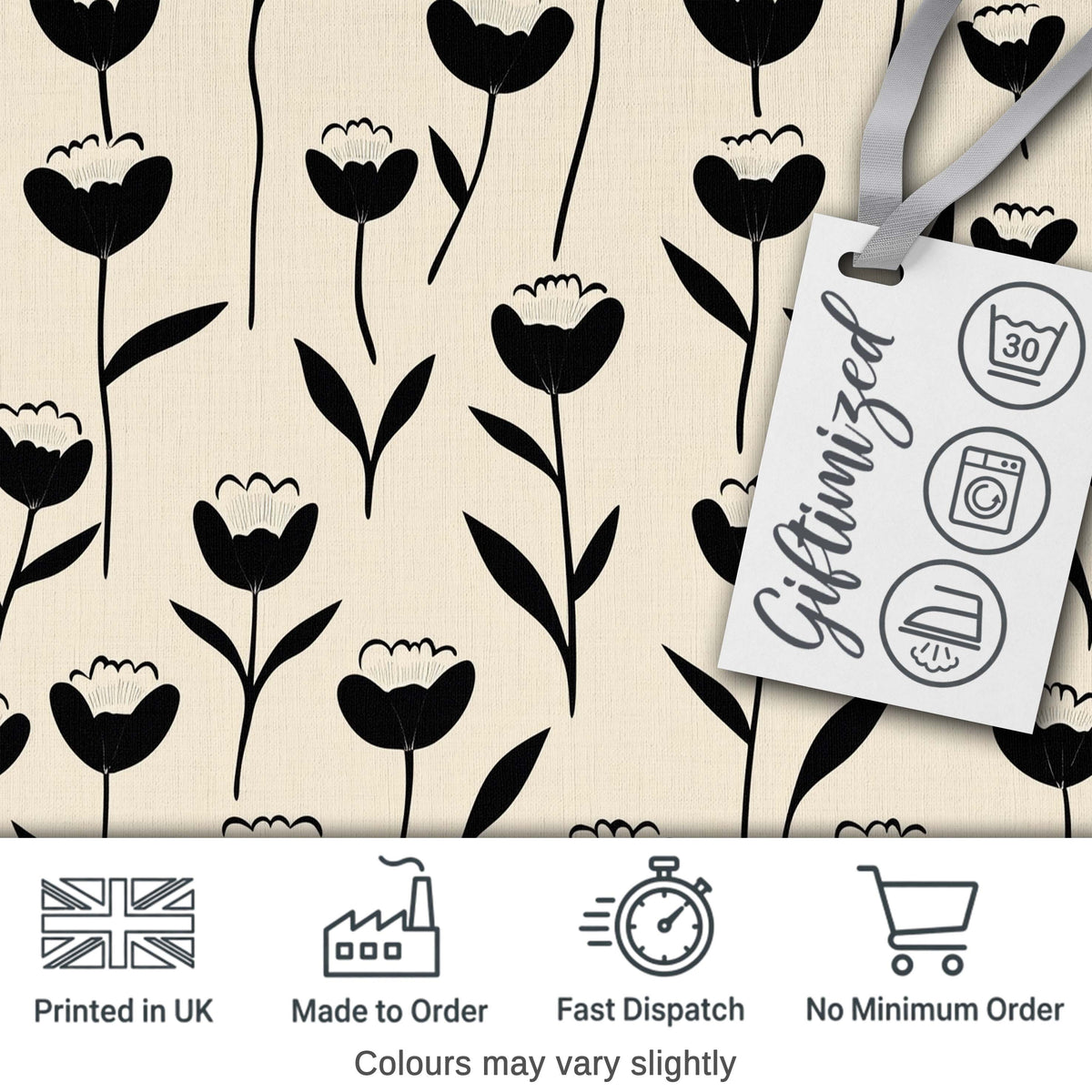 Delicate Botanical Sprigs Black Cream Minimal Floral Pattern Lovely Digital Print Material by the Metre UK Sewing Quilting Textile