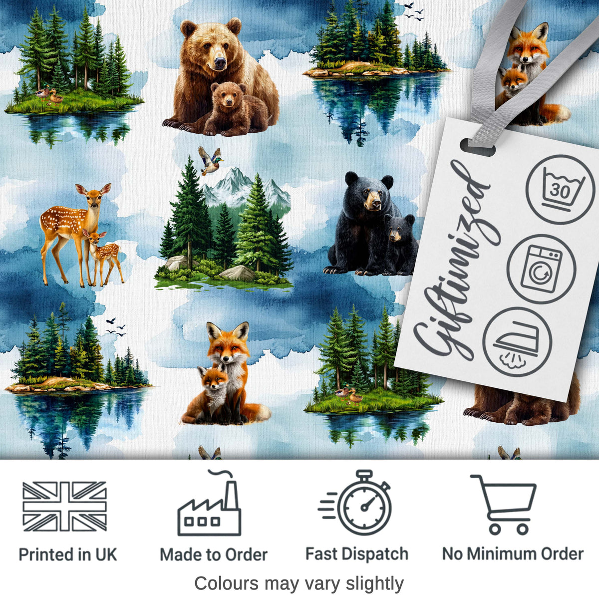 Cute Animal Alphabet Nursery Pattern Beautiful Coffee Cup Lovely Digital Print Material by the Metre UK Sewing Quilting Textile