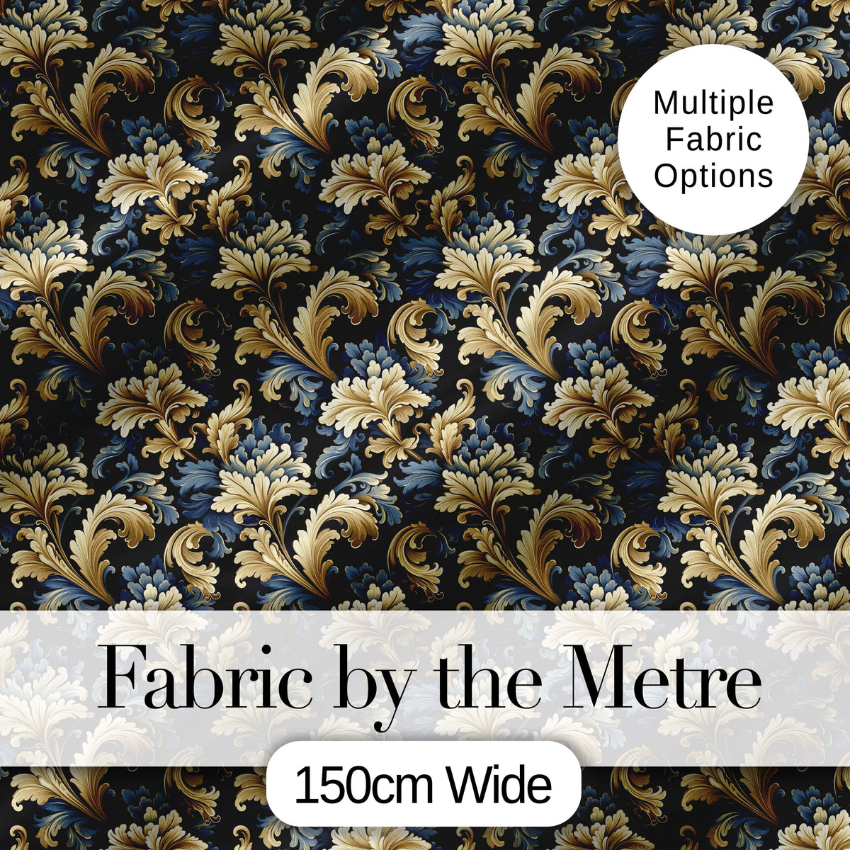 Gold Black Baroque Scroll Seamless Pattern Elegant Royal Ornamental Digital Print Material by the Metre UK Sewing Quilting Textile