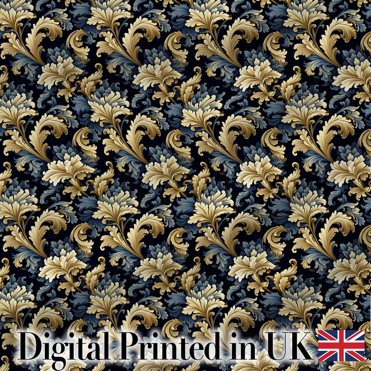Gold Black Baroque Scroll Seamless Pattern Elegant Royal Ornamental Digital Print Material by the Metre UK Sewing Quilting Textile