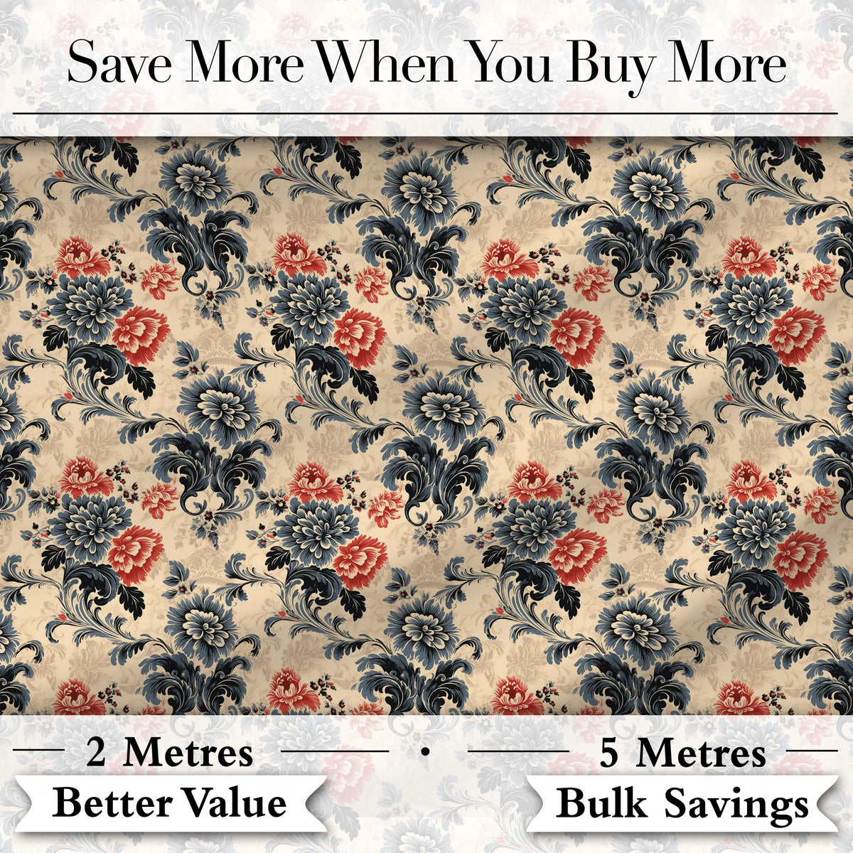Blue Orange Baroque Floral Ornamental Decorative Design Lovely Digital Print Material by the Metre UK Sewing Quilting Textile