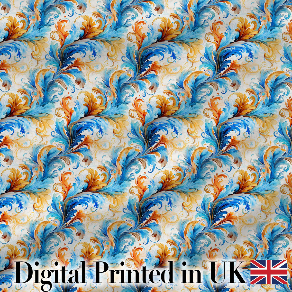 Black Gold Blue Baroque Floral Seamless Elegant Luxury Ornamental Digital Print Material by the Metre UK Sewing Quilting Textile