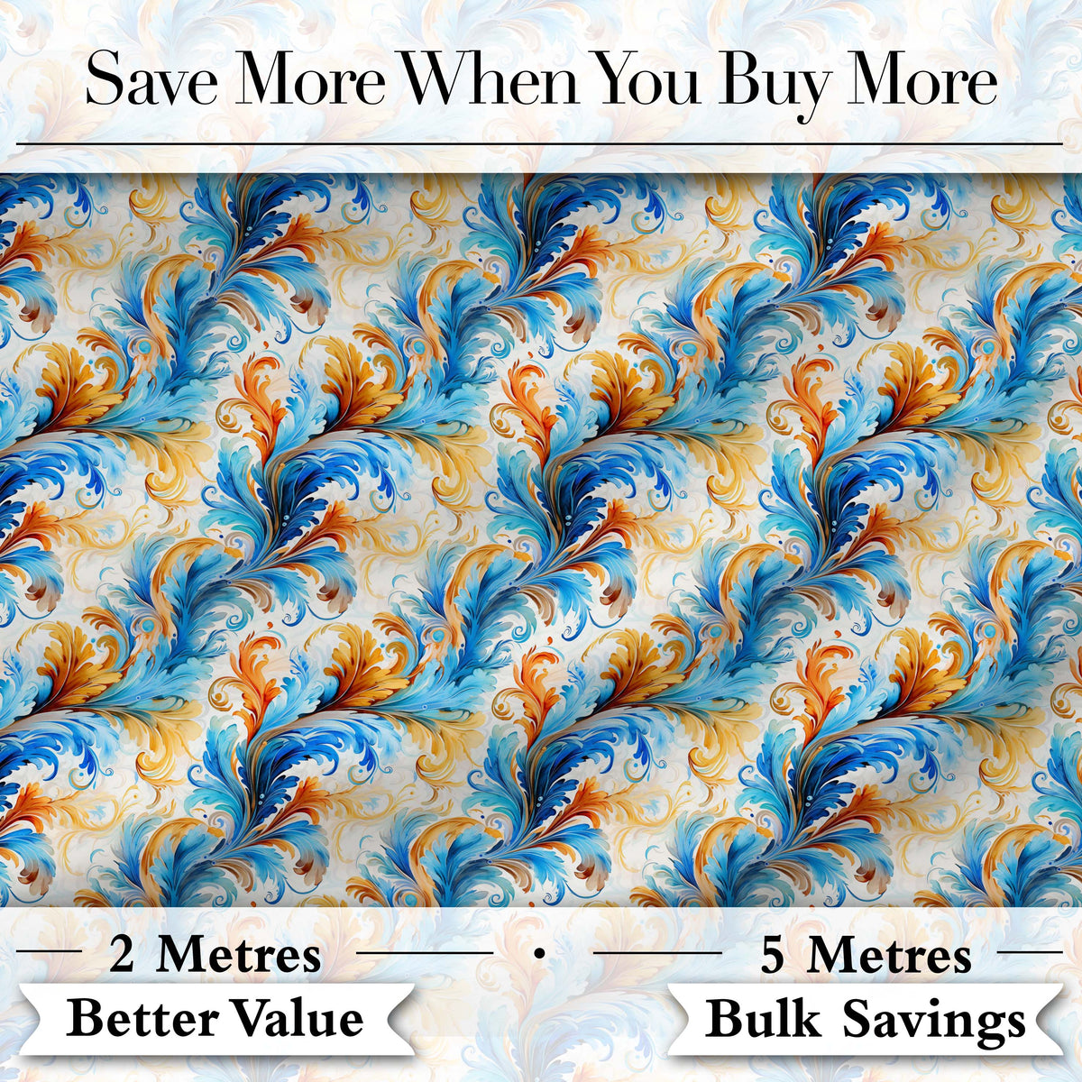 Black Gold Blue Baroque Floral Seamless Elegant Luxury Ornamental Digital Print Material by the Metre UK Sewing Quilting Textile