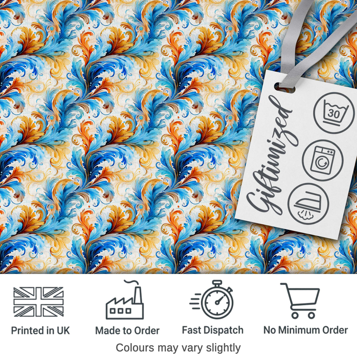 Black Gold Blue Baroque Floral Seamless Elegant Luxury Ornamental Digital Print Material by the Metre UK Sewing Quilting Textile