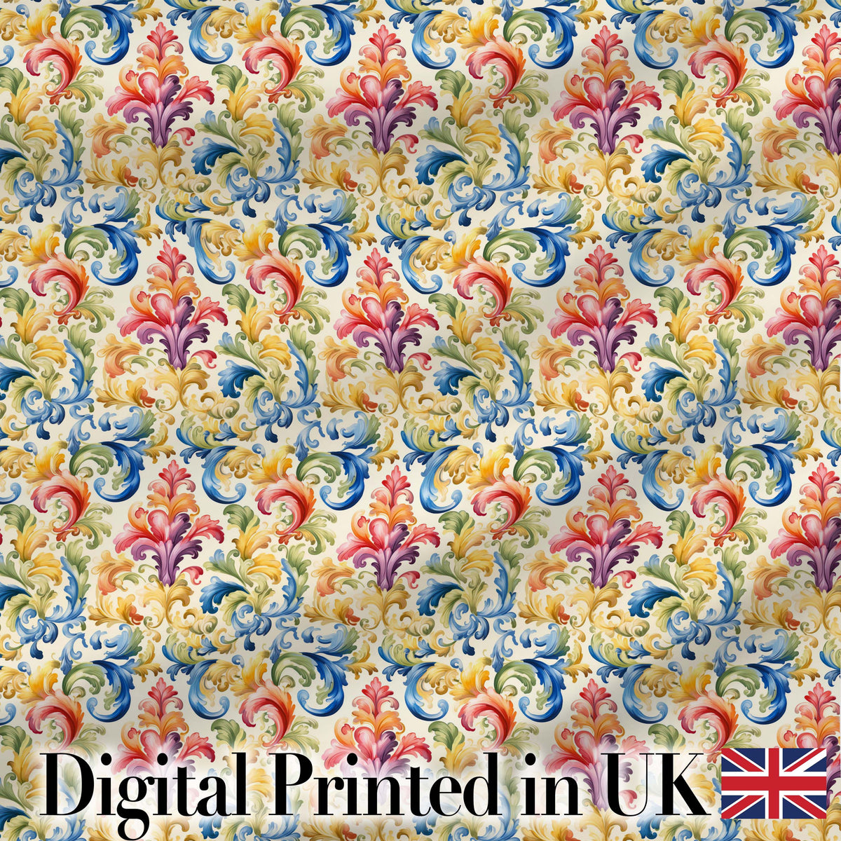Soft Red Blue Floral Seamless Pattern Vintage Botanical Ornamental Digital Print Material by the Metre UK Sewing Quilting Textile