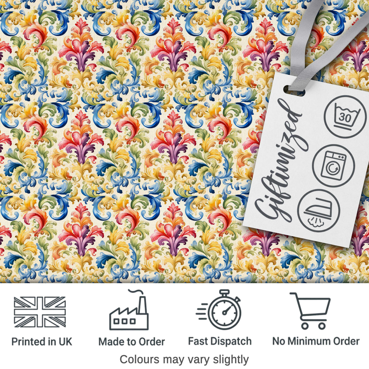 Soft Red Blue Floral Seamless Pattern Vintage Botanical Ornamental Digital Print Material by the Metre UK Sewing Quilting Textile