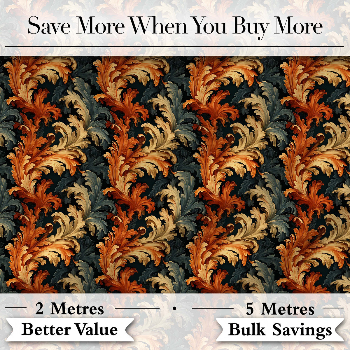 Classic Gold Black Baroque Seamless Pattern Elegant Luxury Lovely Digital Print Material by the Metre UK Sewing Quilting Textile