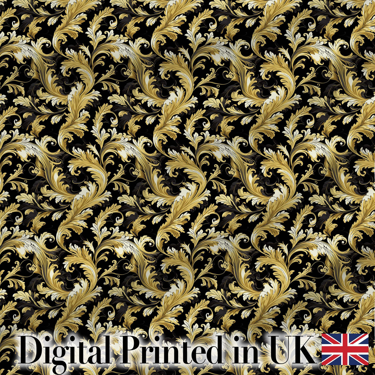 Blue Orange Baroque Floral Artistic Ornamental Decorative Design Digital Print Material by the Metre UK Sewing Quilting Textile