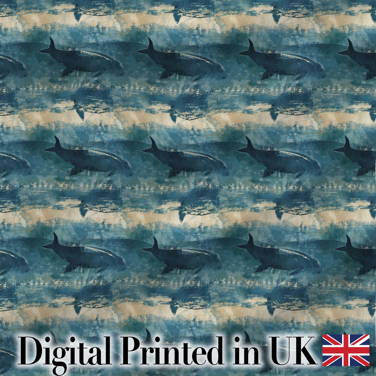 Beige Ocean Whale Seamless Pattern Soft Marine Animal Illustration Digital Print Material by the Metre UK Sewing Quilting Textile