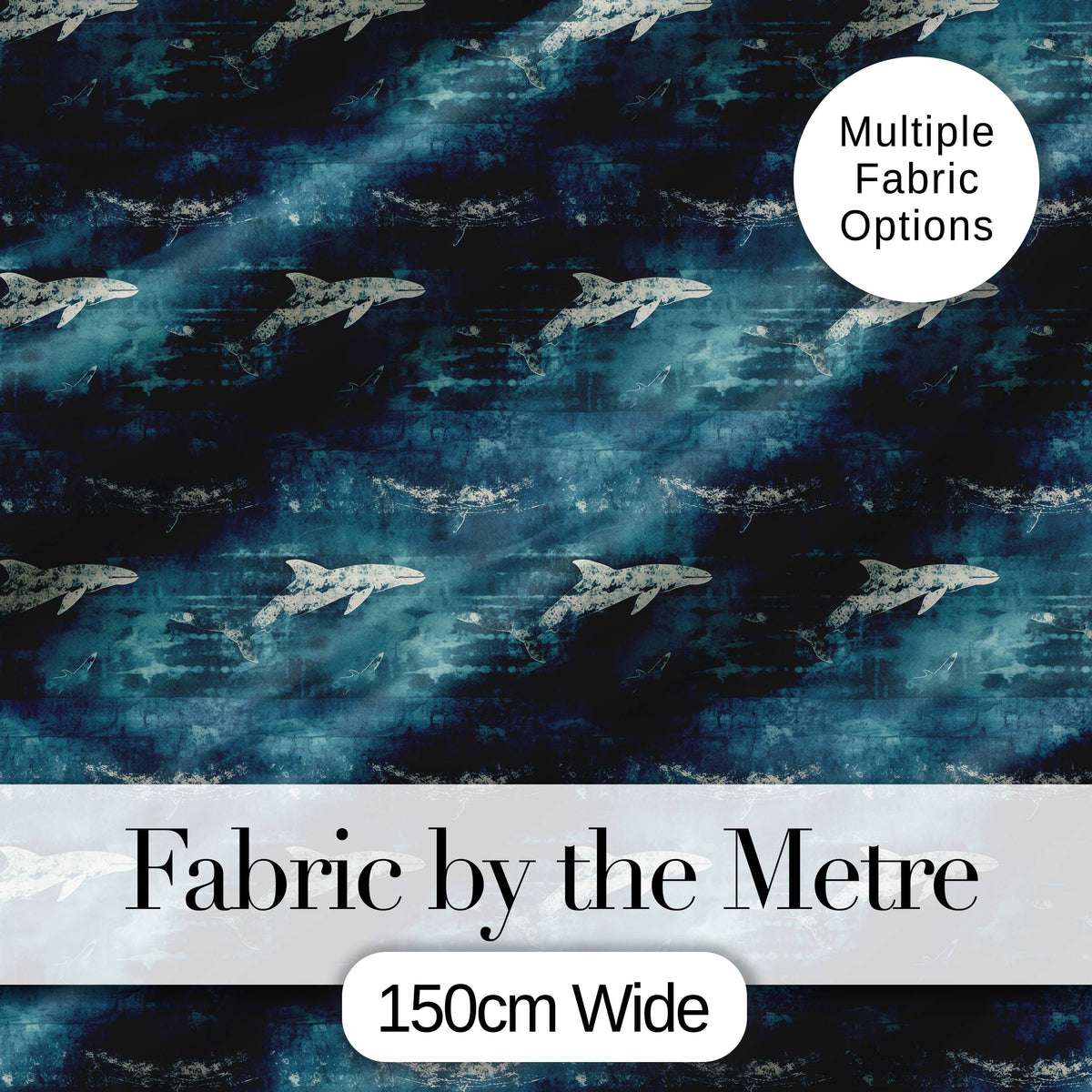 Blue Ocean Whale Seamless Pattern Minimal Marine Animal Design Digital Print Material by the Metre UK Sewing Quilting Textile