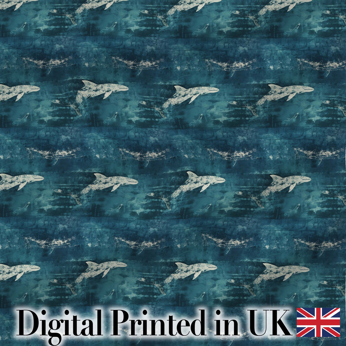 Blue Ocean Whale Seamless Pattern Minimal Marine Animal Design Digital Print Material by the Metre UK Sewing Quilting Textile