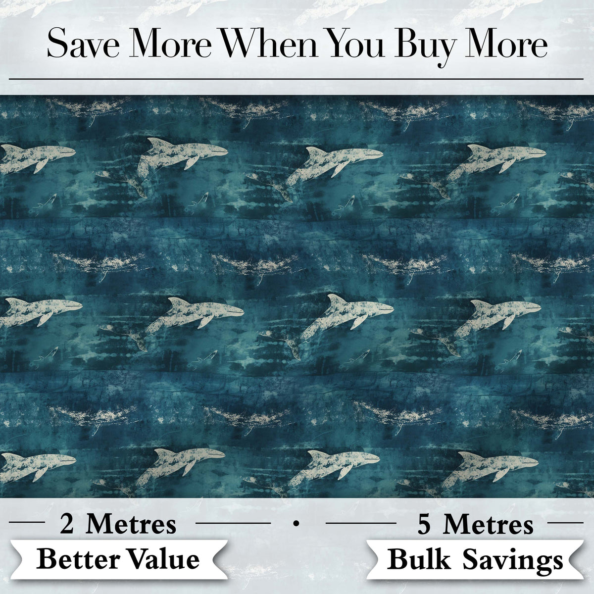 Blue Ocean Whale Seamless Pattern Minimal Marine Animal Design Digital Print Material by the Metre UK Sewing Quilting Textile