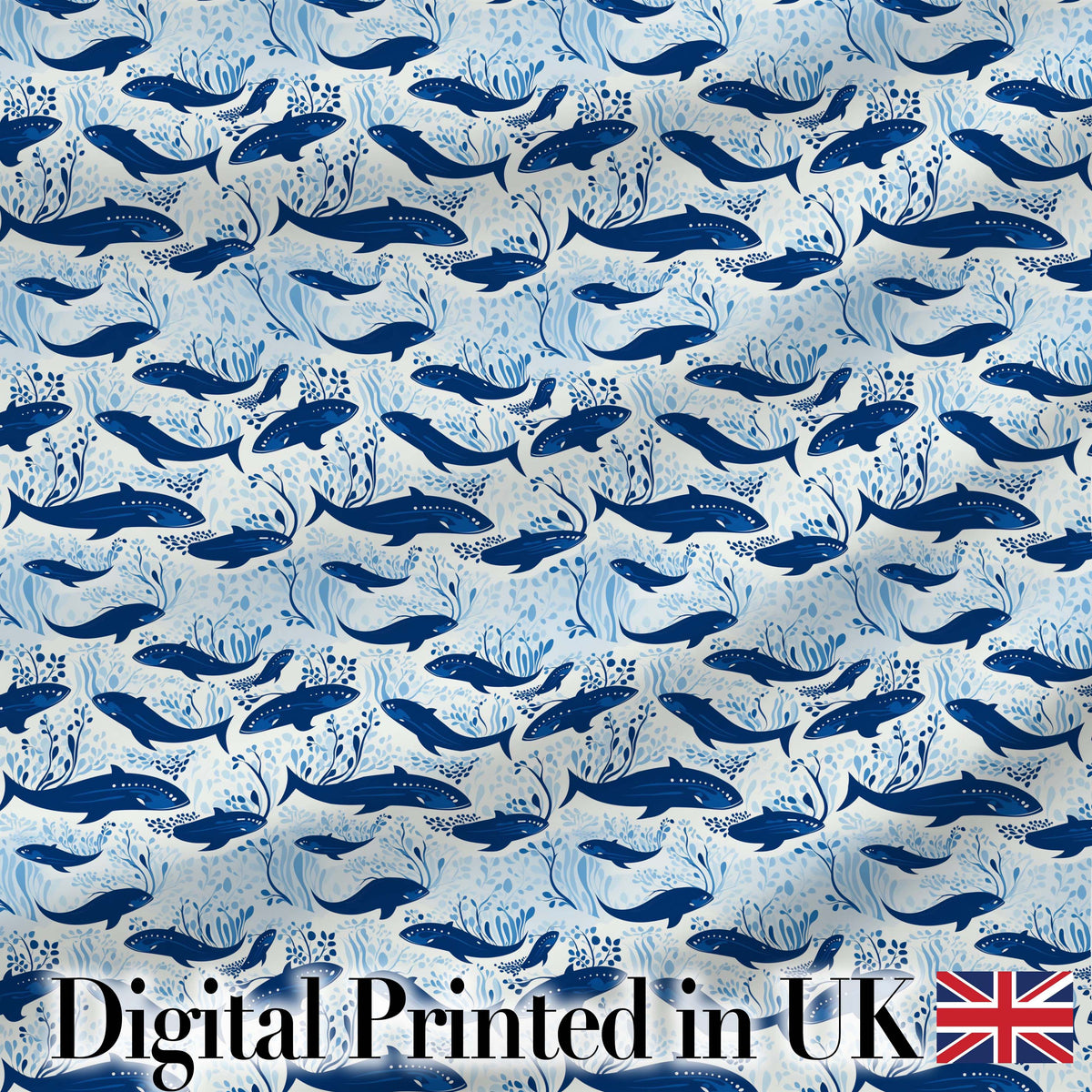 Nautical Whale Ship Seamless Pattern Vintage Ocean Maritime Design Digital Print Material by the Metre UK Sewing Quilting Textile