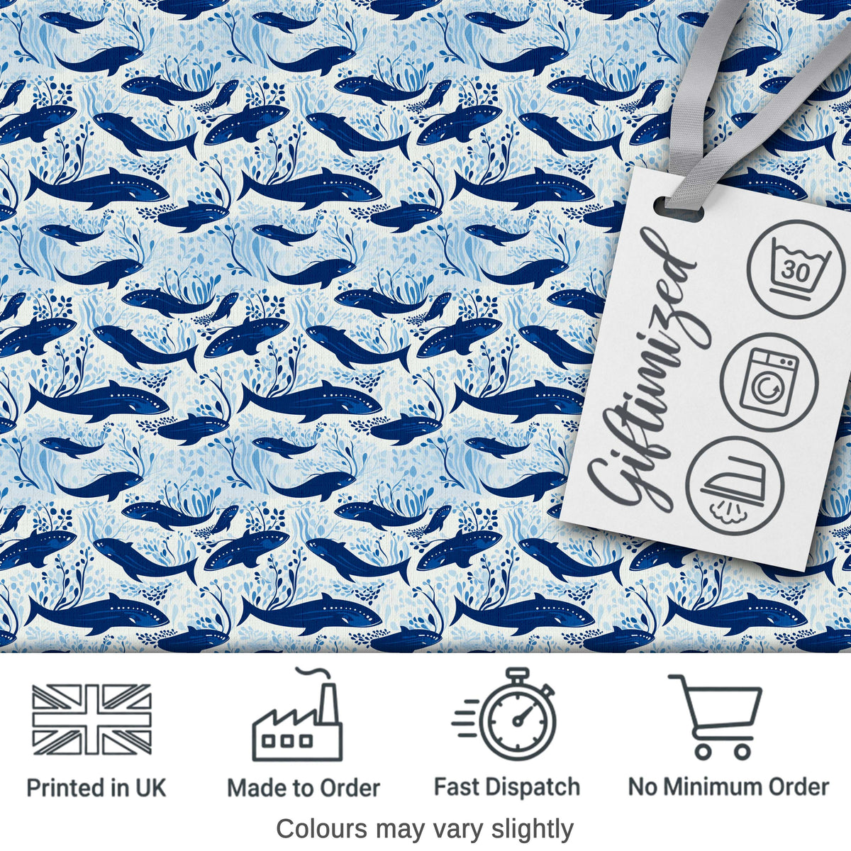 Nautical Whale Ship Seamless Pattern Vintage Ocean Maritime Design Digital Print Material by the Metre UK Sewing Quilting Textile